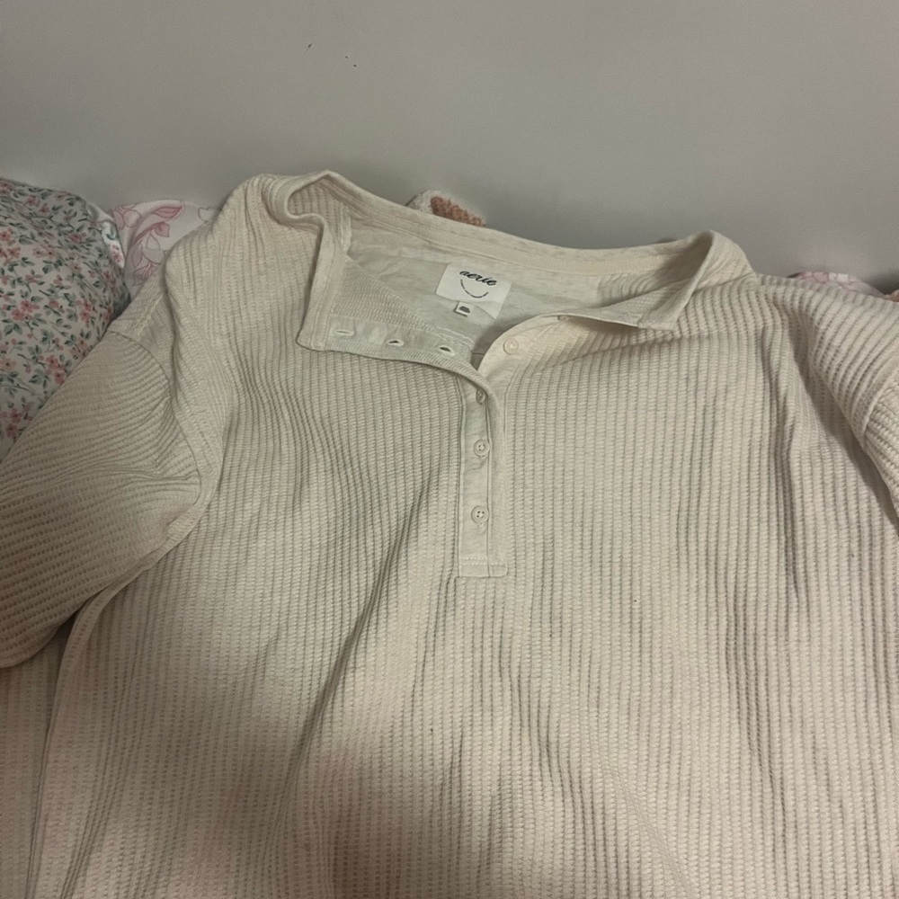 Cream Ribbed Knit Lounge Set - Picture 2 of 3